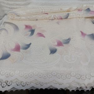 Vtg Lace Tablecloth Runner Rectangle White Flowers Boho Lichtenberg Cottagecore